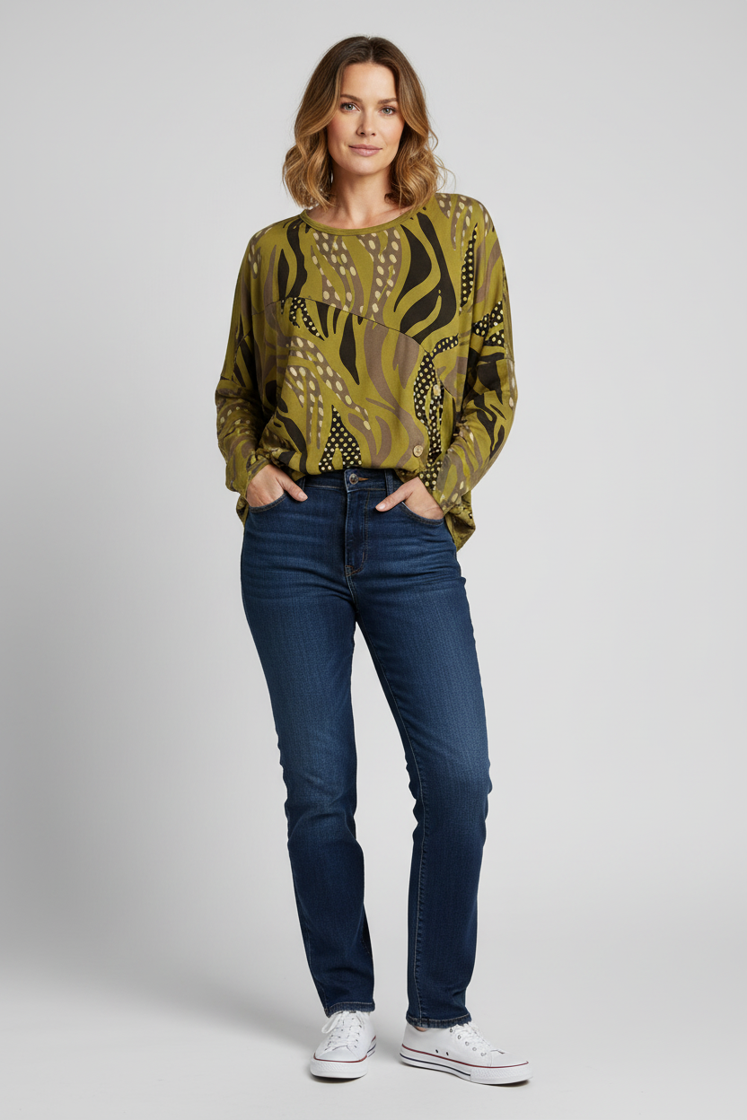 3 Button Printed Top