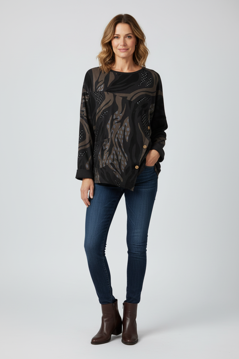 3 Button Printed Top