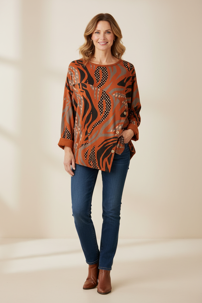 3 Button Printed Top