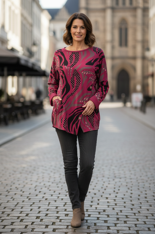 3 Button Printed Top