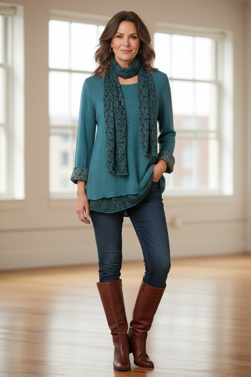 2 Piece Floral Scarf Mohair Knit Blouse