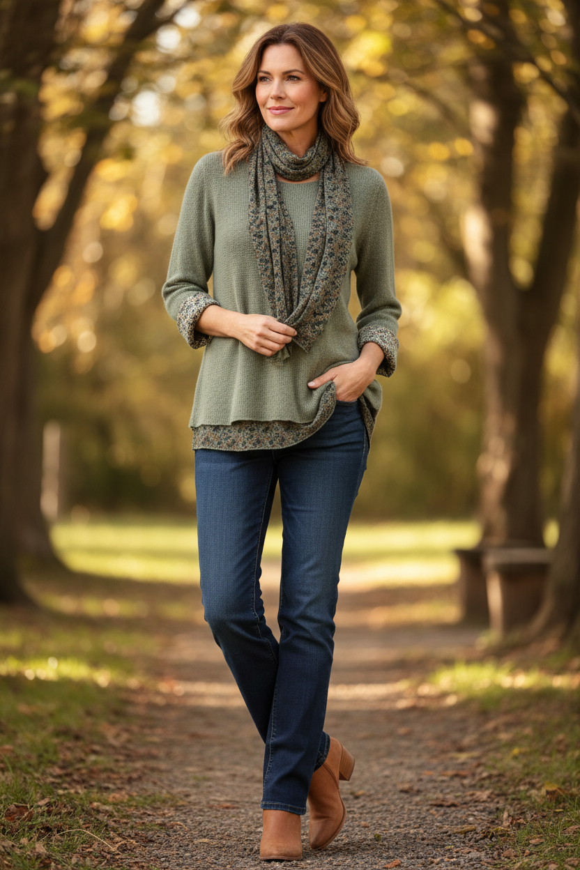 2 Piece Floral Scarf Mohair Knit Blouse