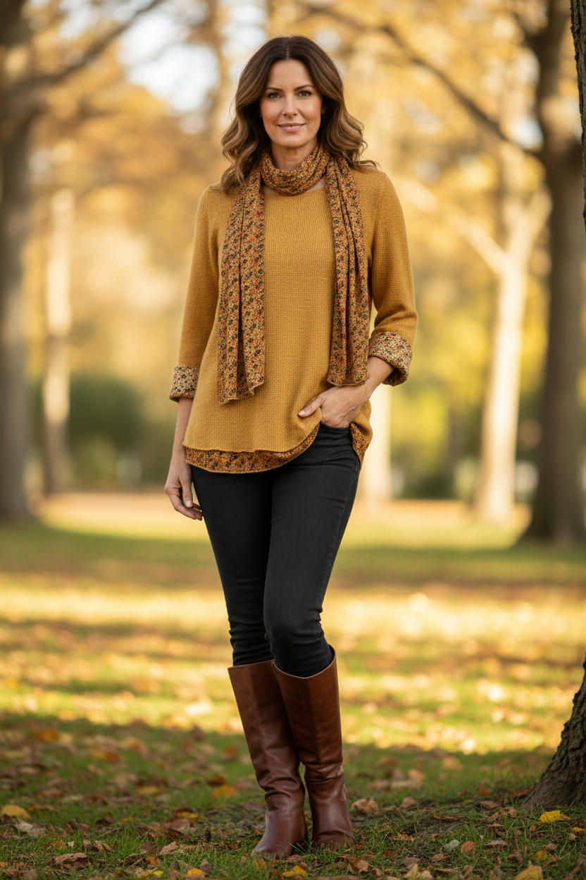 2 Piece Floral Scarf Mohair Knit Blouse