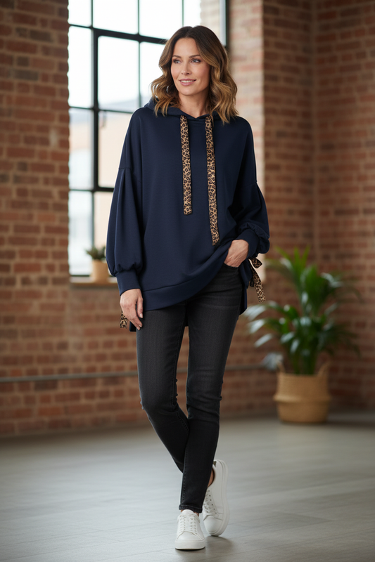 Leopard Print Tie Hoodie Sweatshirt