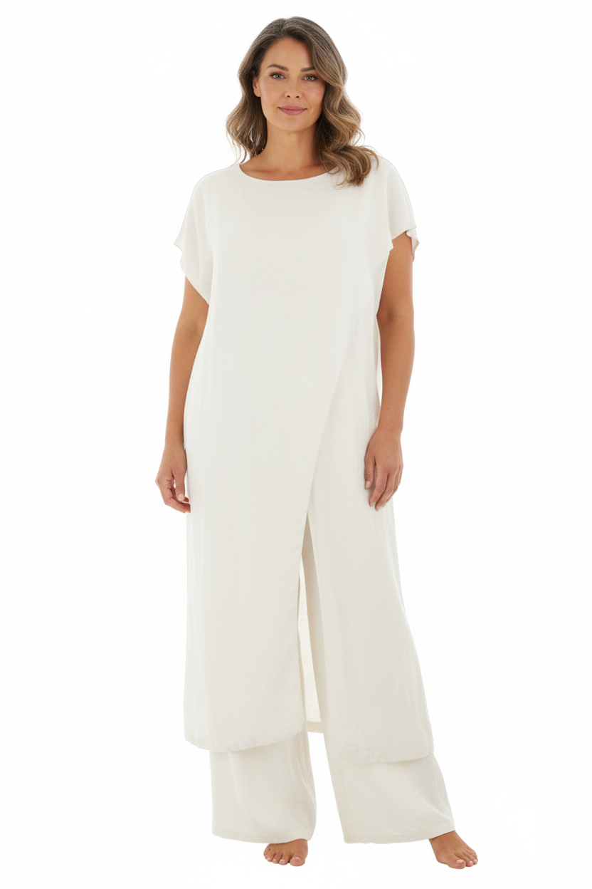 Crossover Tunic Top Wide Leg Trouser Set