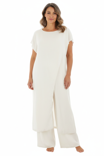 Crossover Tunic Top Wide Leg Trouser Set