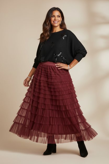 Rara Pleated Tulle Midi Skirt