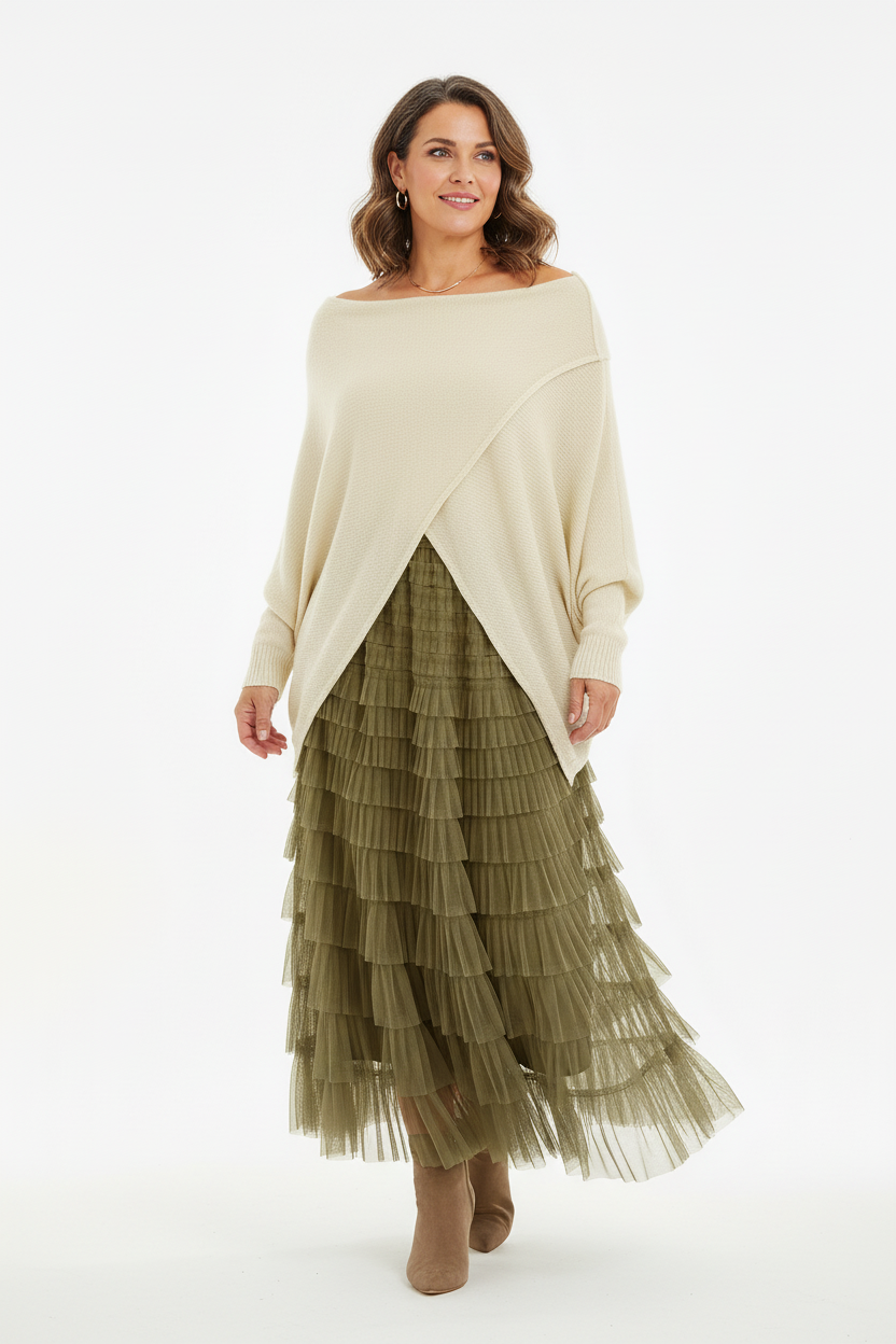 Rara Pleated Tulle Midi Skirt