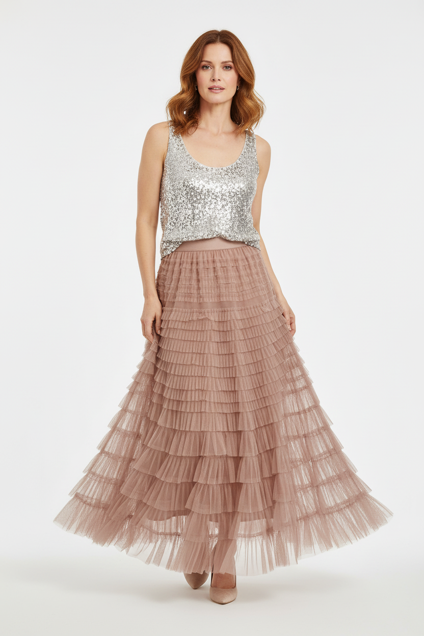 Rara Pleated Tulle Midi Skirt