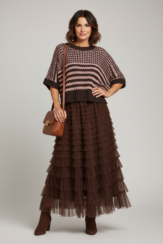 Rara Pleated Tulle Midi Skirt