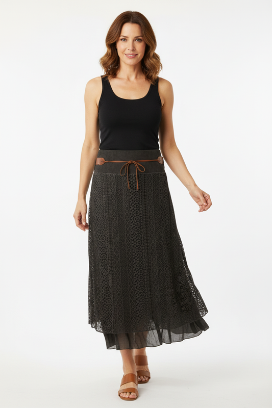 Crochet Belt Midi Skirt