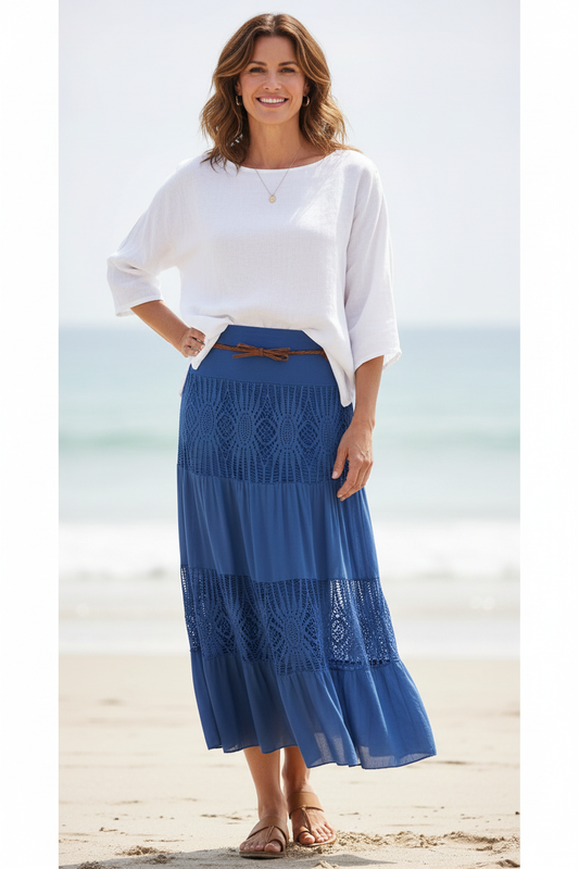 Crochet Tiered Belt Midi Skirt