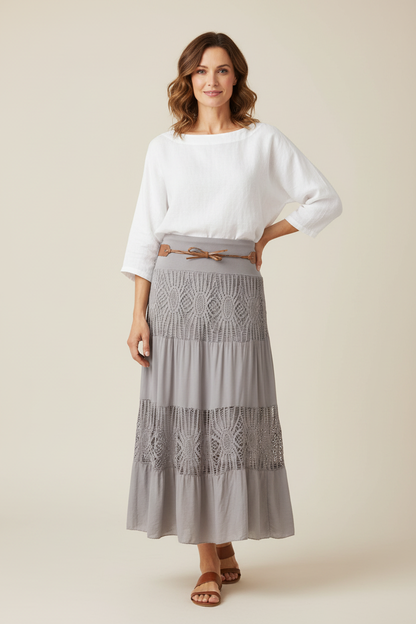 Crochet Tiered Belt Midi Skirt