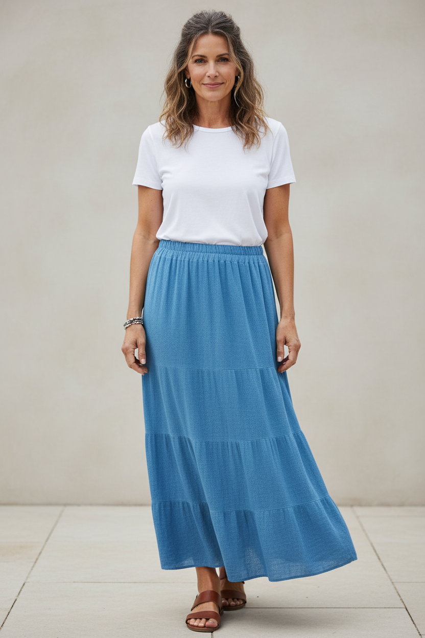 Tiered Teabag Linen Maxi Skirt