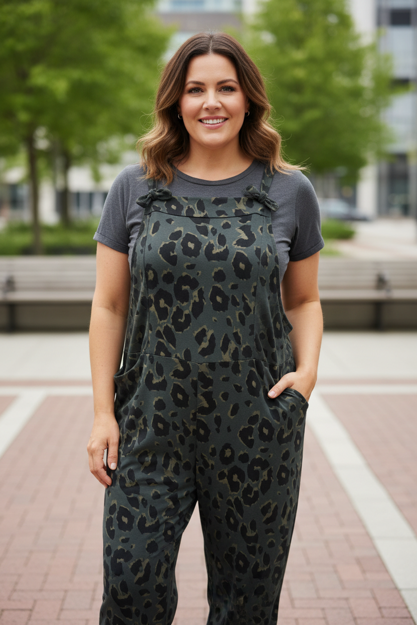 Leopard Jersey Dungarees