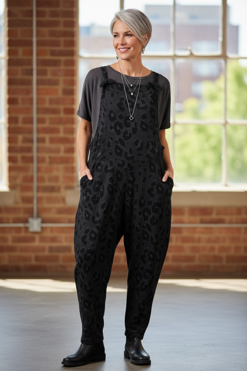 Leopard Jersey Dungarees