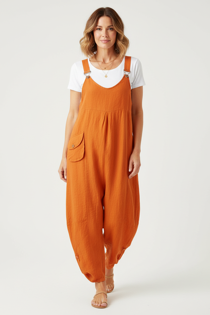 Flap Pocket Linen Jumpsuit