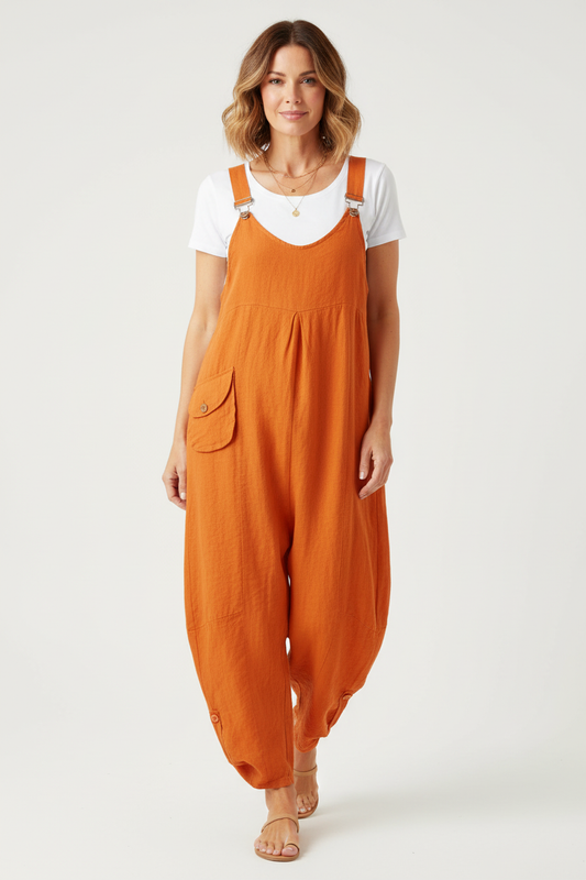 Flap Pocket Linen Jumpsuit