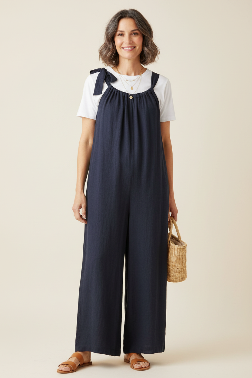 Side Tie Linen Jumpsuit