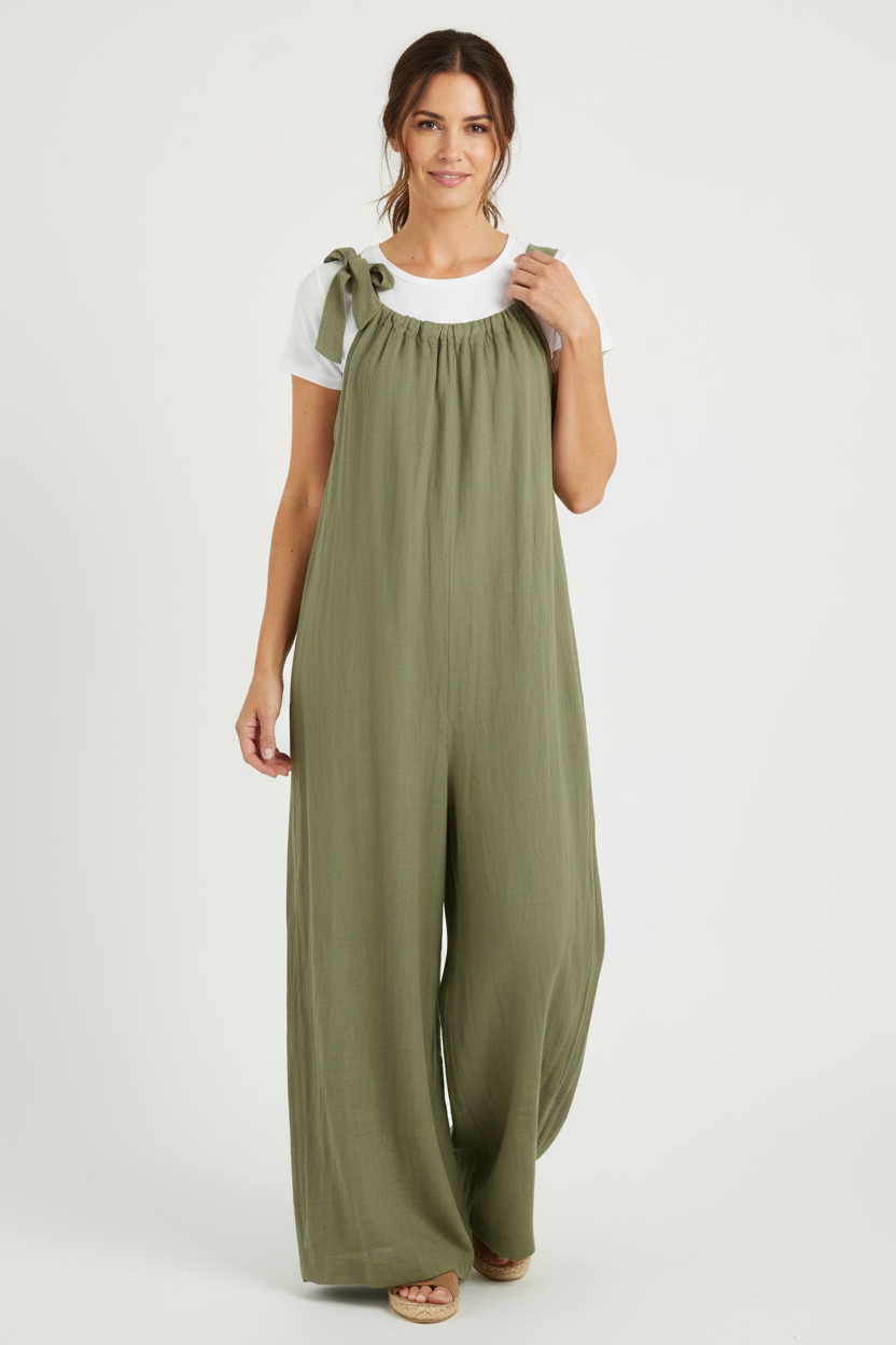 Side Tie Linen Jumpsuit