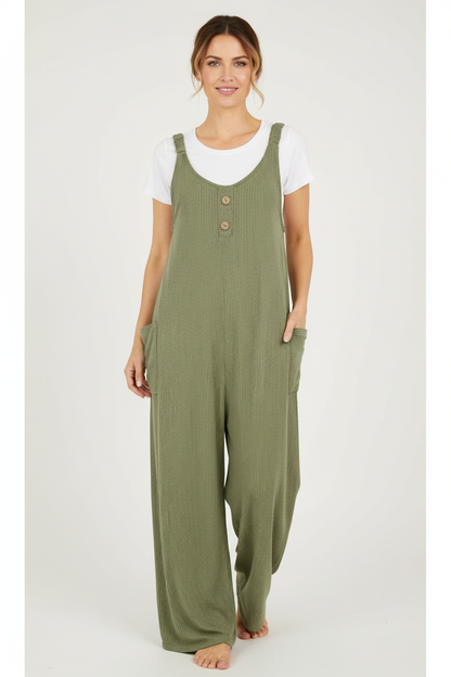 Button Detail Stripe Jumpsuit