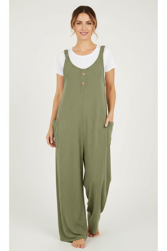 Button Detail Stripe Jumpsuit