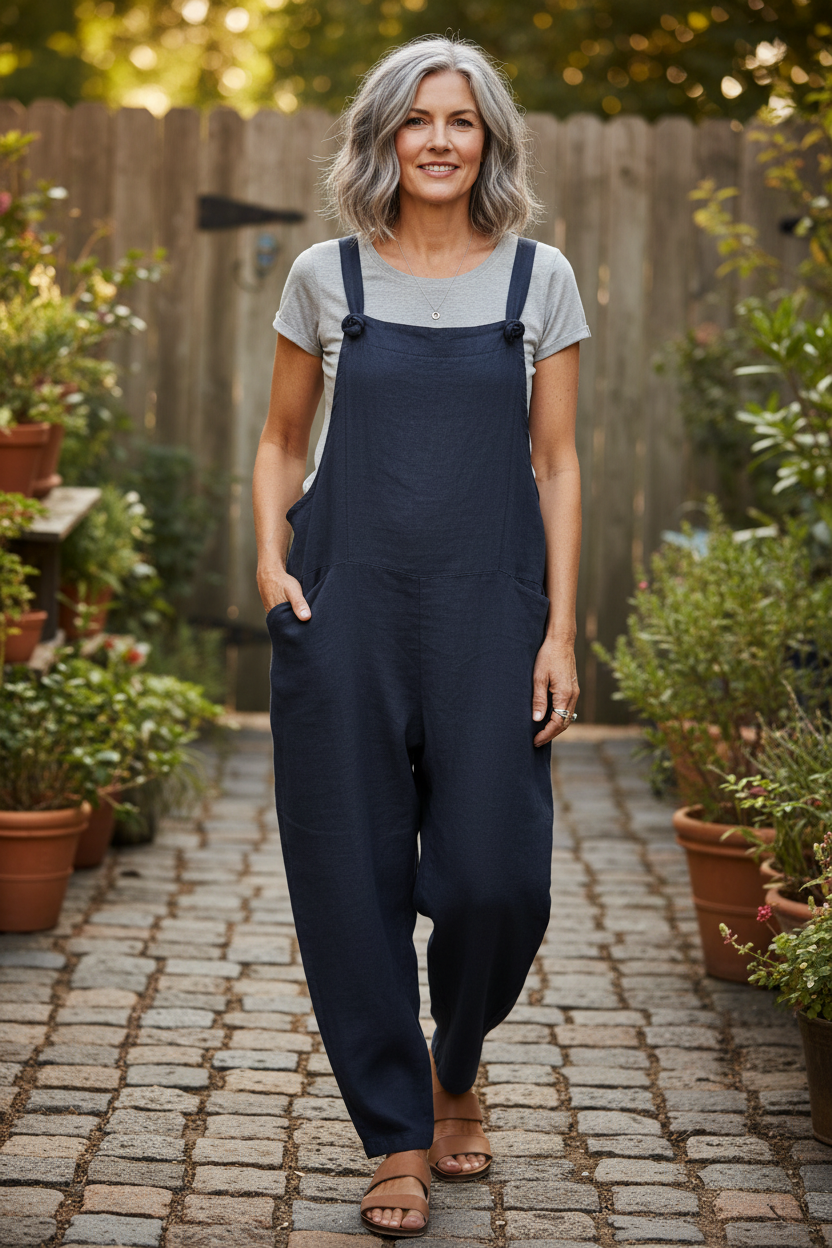 Tie Knot Linen Dungarees