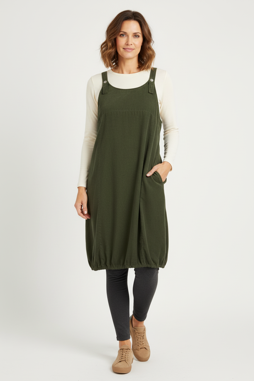 Corduroy Pinafore Midi Dress