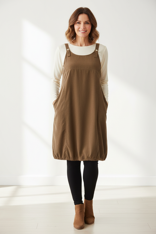 Corduroy Pinafore Midi Dress