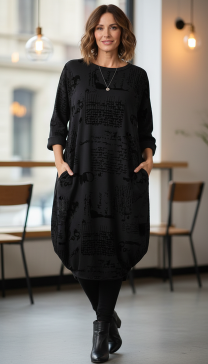 Flocking Script Midi Dress