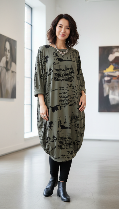 Flocking Script Midi Dress