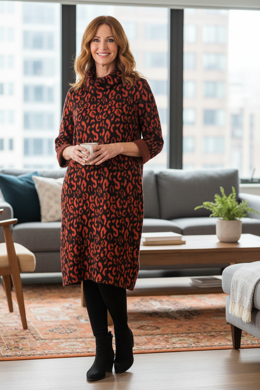 Cowl Cheetah Soft Knit Dress