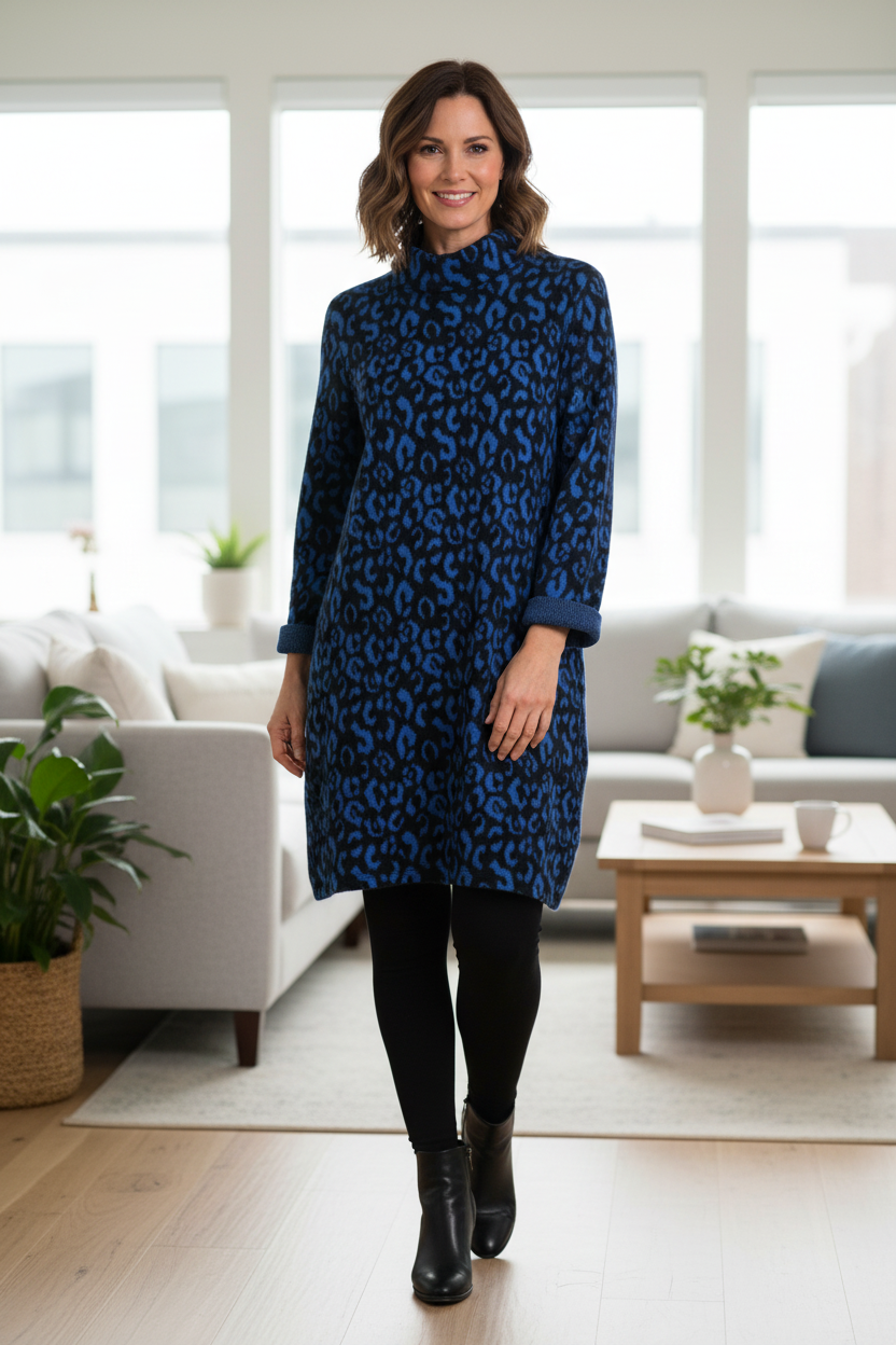 Cowl Cheetah Soft Knit Dress