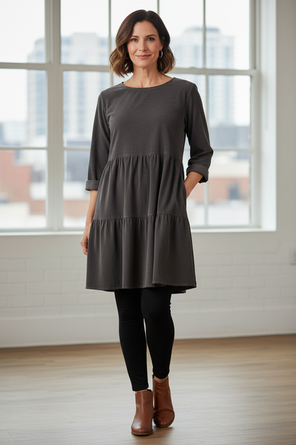 Tiered Swing Corduroy Dress