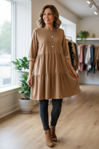 Tiered Swing Corduroy Dress