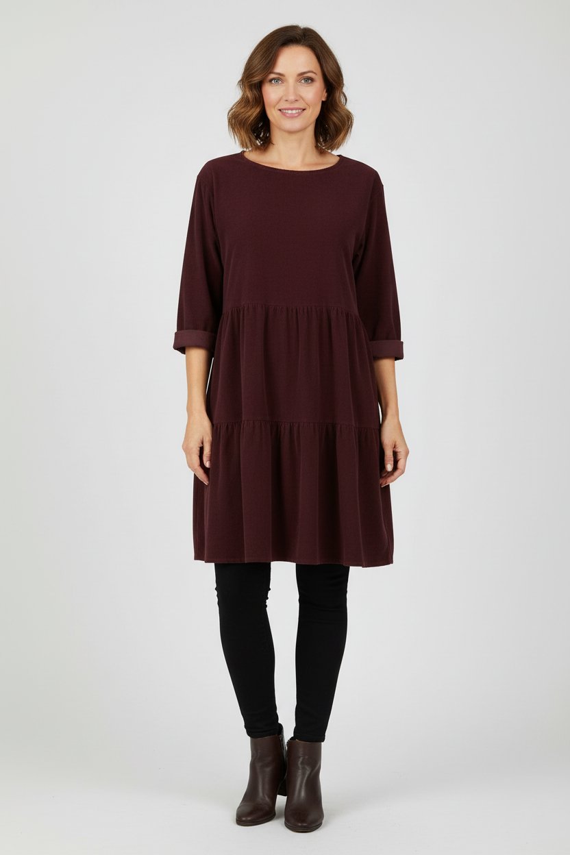 Tiered Swing Corduroy Dress