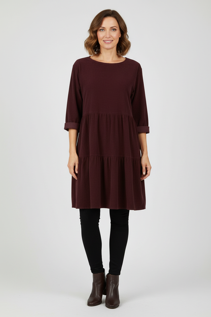 Tiered Swing Corduroy Dress