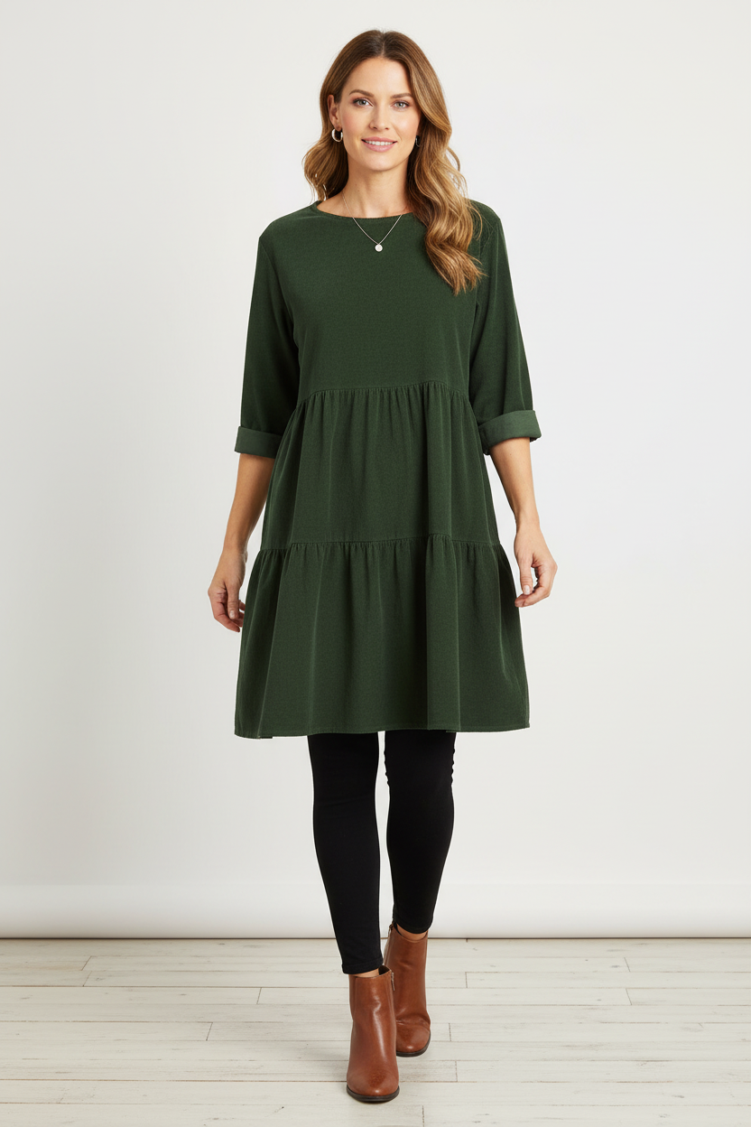 Tiered Swing Corduroy Dress