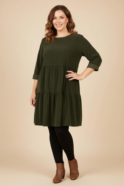 Tiered Swing Corduroy Dress
