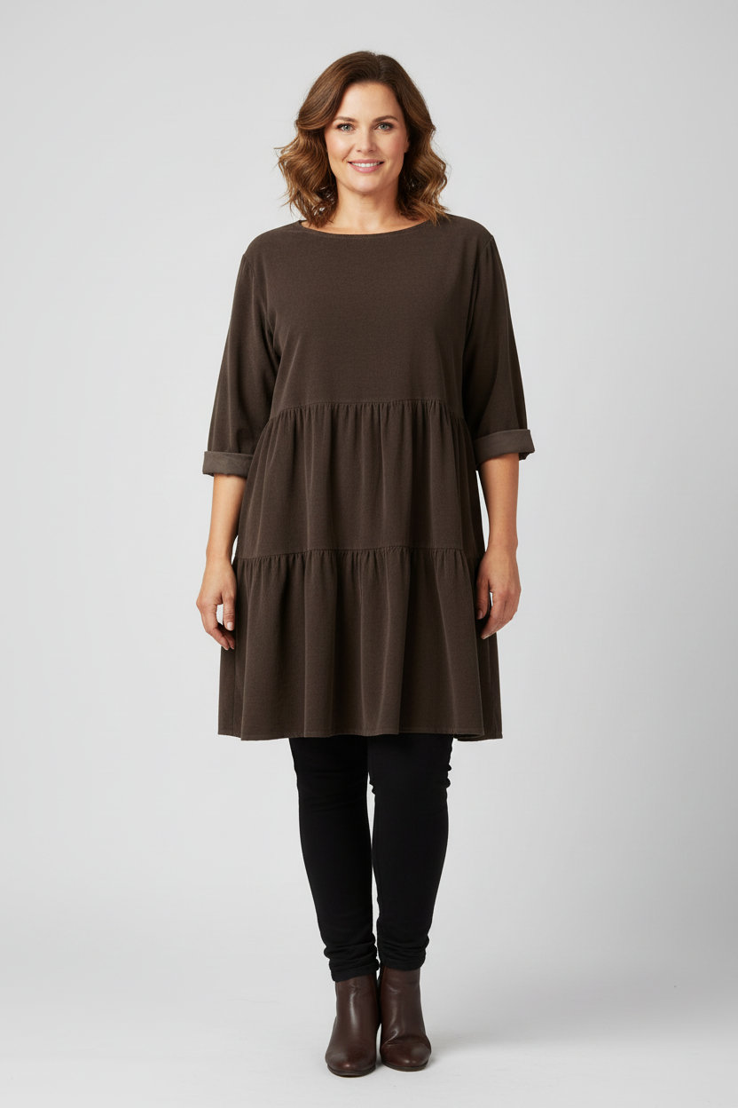 Tiered Swing Corduroy Dress