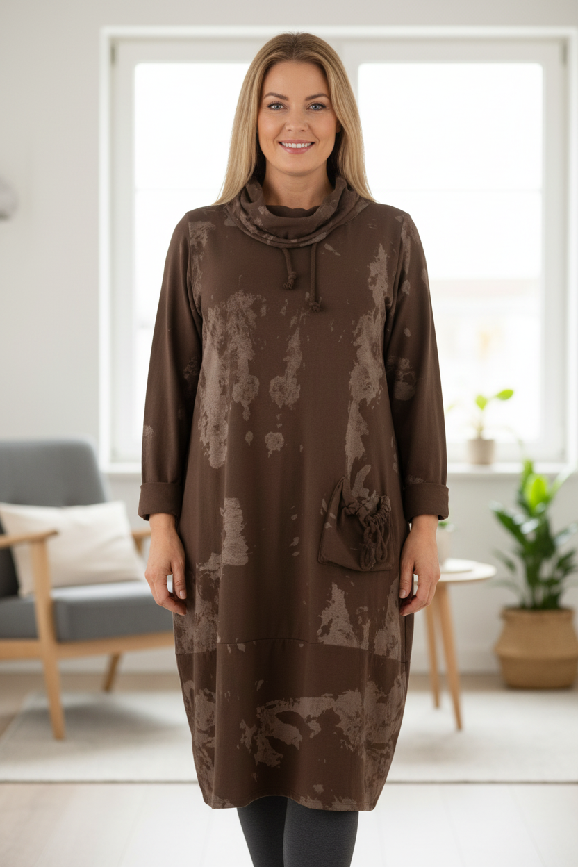 Splash Print Cowl Neck Dress