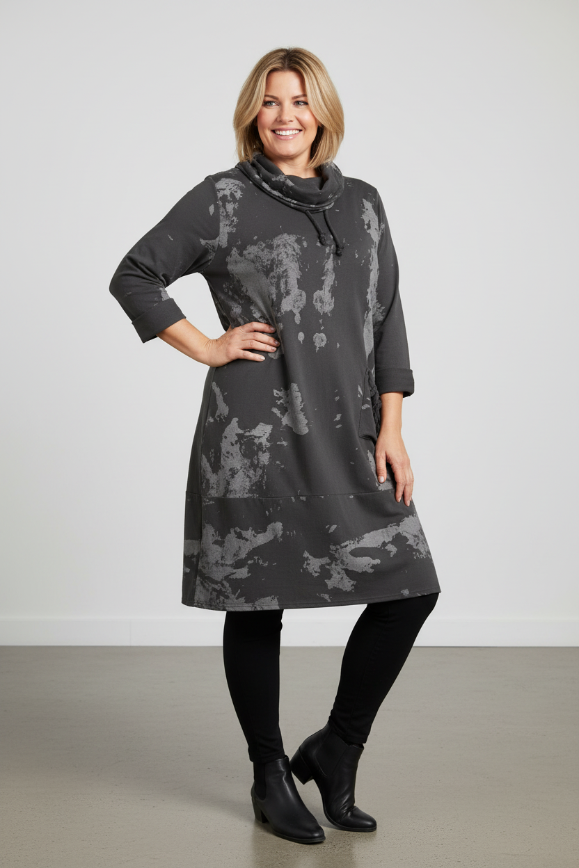 Splash Print Cowl Neck Dress