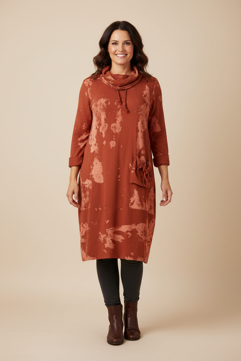 Splash Print Cowl Neck Dress