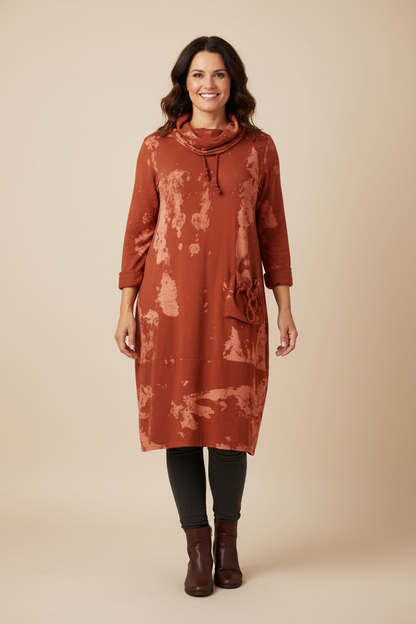 Splash Print Cowl Neck Dress