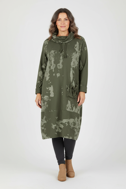 Splash Print Cowl Neck Dress