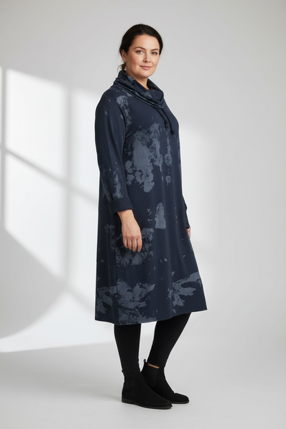 Splash Print Cowl Neck Dress