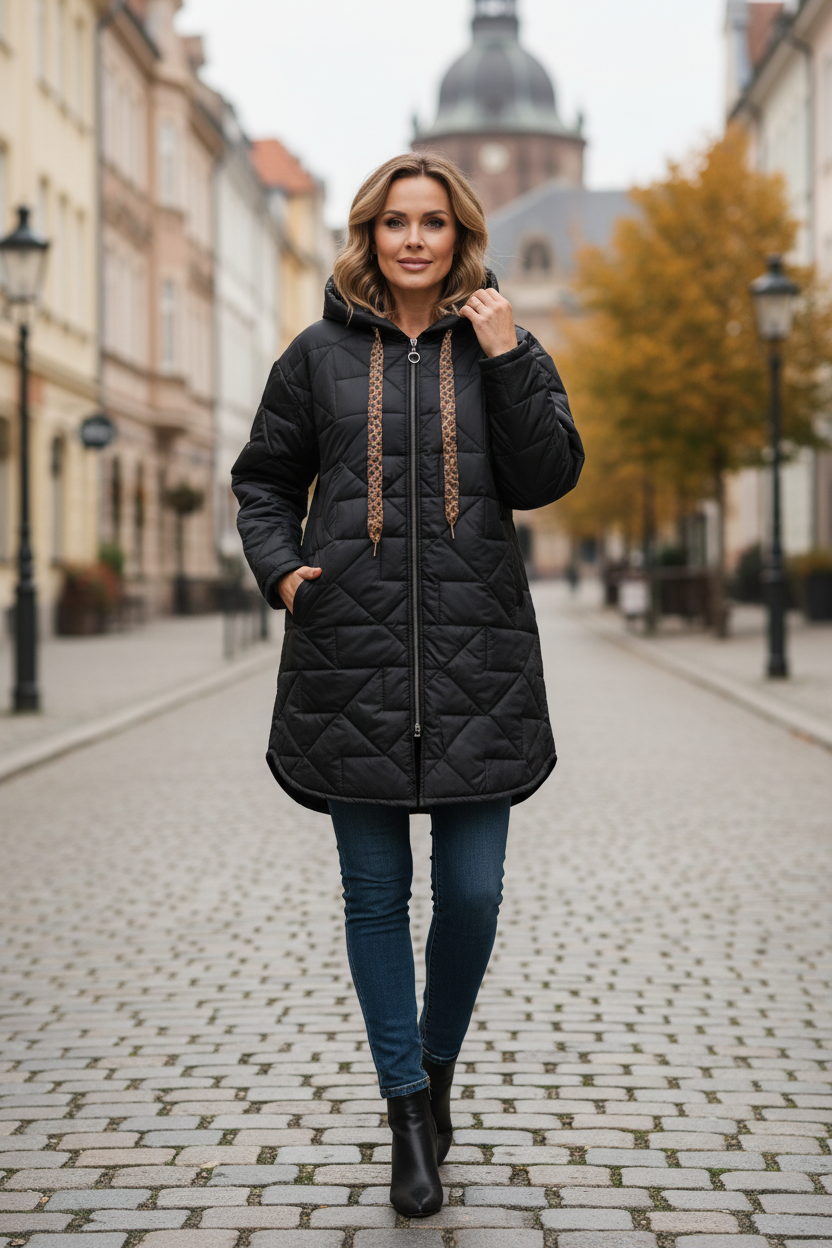 Leopard Print Tie Hooded Quilted Coat