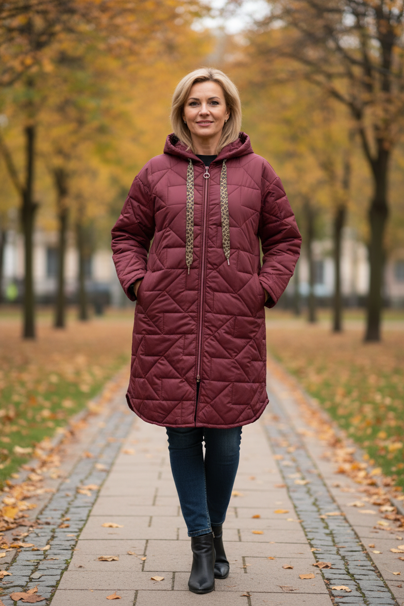 Leopard Print Tie Hooded Quilted Coat