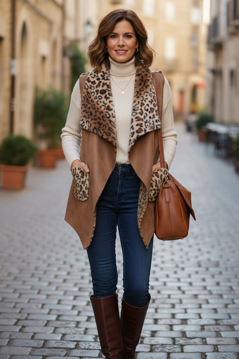 Faux Suede Leopard Gilet