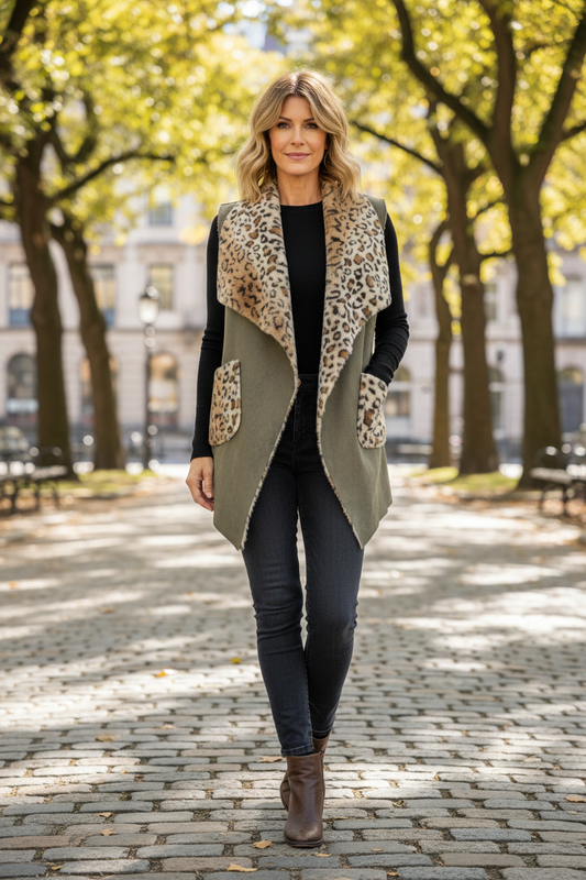 Faux Suede Leopard Gilet